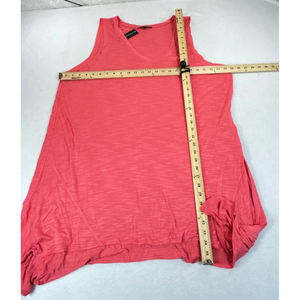 Cable & Gauge Tank Top Women 3X Coral Pink Sharkbite Hem Basic Sleeveless Slub